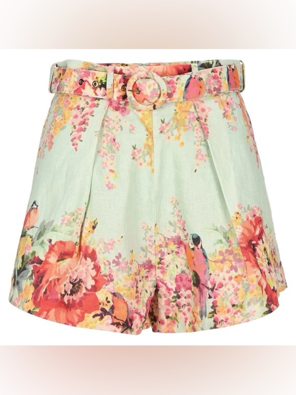Zimmermann Floral High-Waist Shorts in Mint and Coral